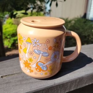 Retro Fall Floral Ceramic Orange Mushroom Travel Mug with Lid